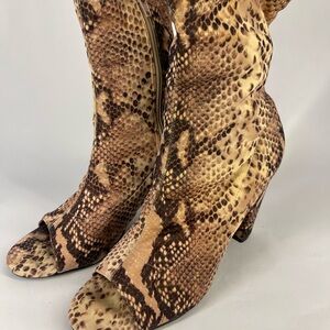 Women's Snakeskin Print Peep-Toe Ankle Booties Heels